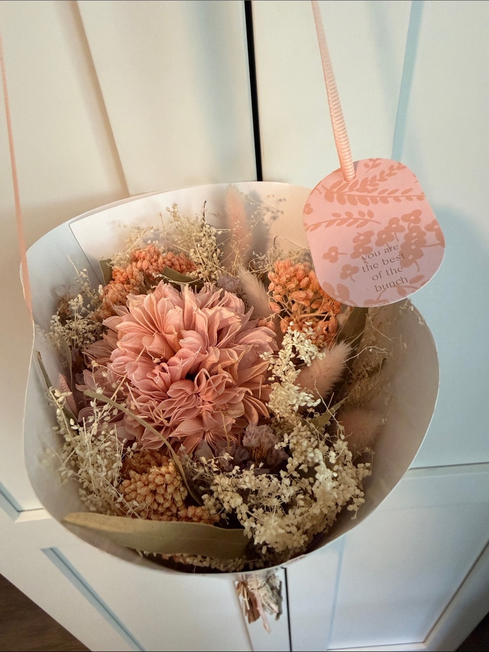 Pink Dried Floral Bouquet Home Accent - Decorative Hanging Arrangement